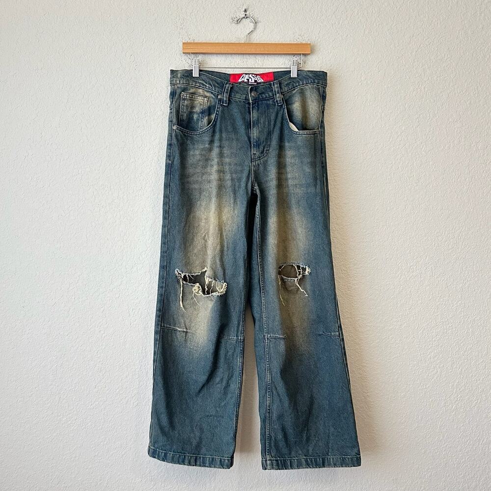 JADED LONDON Jeans Blue Wide Leg Colossus Low Rise Baggy Distressed